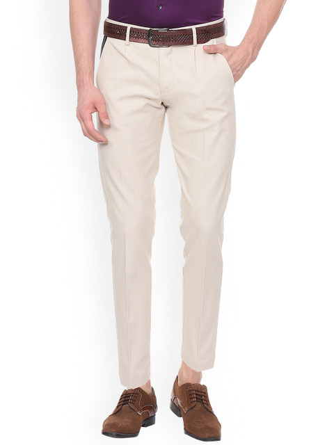 

Allen Solly Men Beige Slim Fit Self Design Formal Trousers
