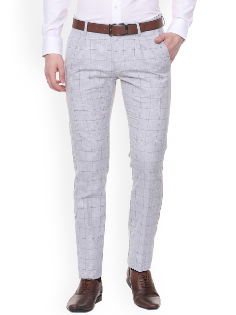 

Allen Solly Men Grey Slim Fit Checked Peg Trousers