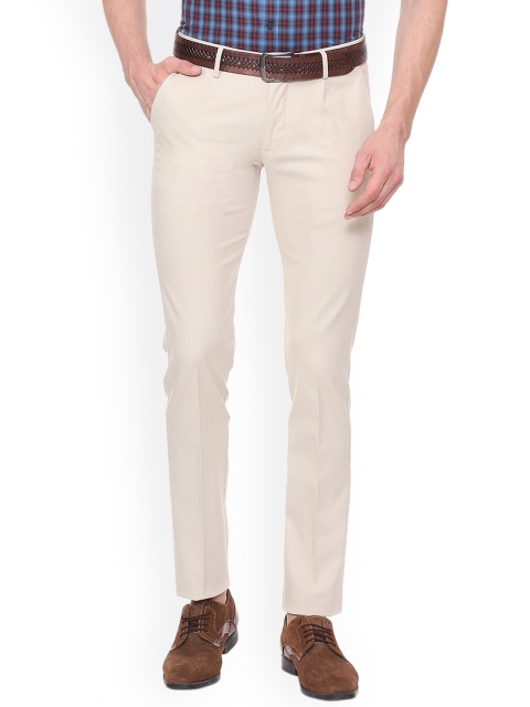 

Allen Solly Men Cream-Coloured Slim Fit Self Design Formal Trousers