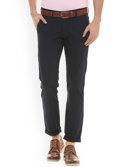 

Allen Solly Men Navy Blue Slim Fit Self Design Regular Trousers