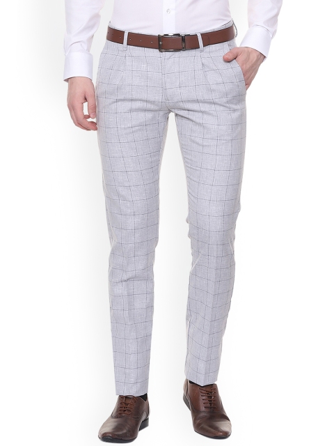 

Allen Solly Men Grey Slim Fit Checked Formal Trousers