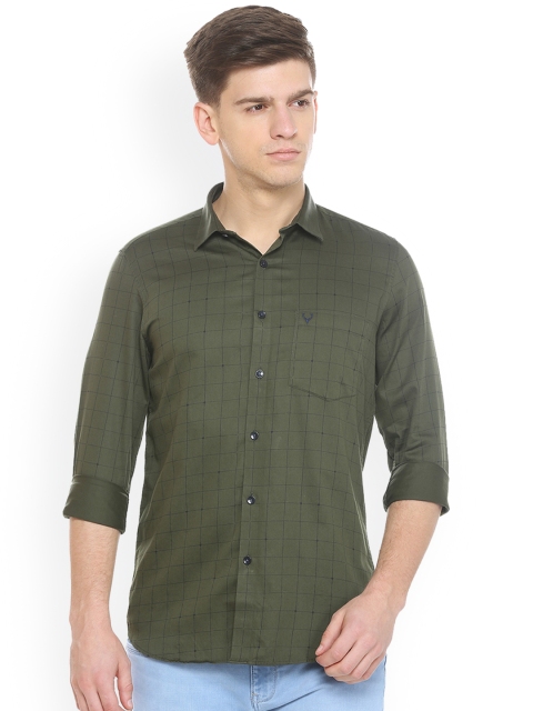 

Allen Solly Men Olive Green Slim Fit Checked Casual Shirt
