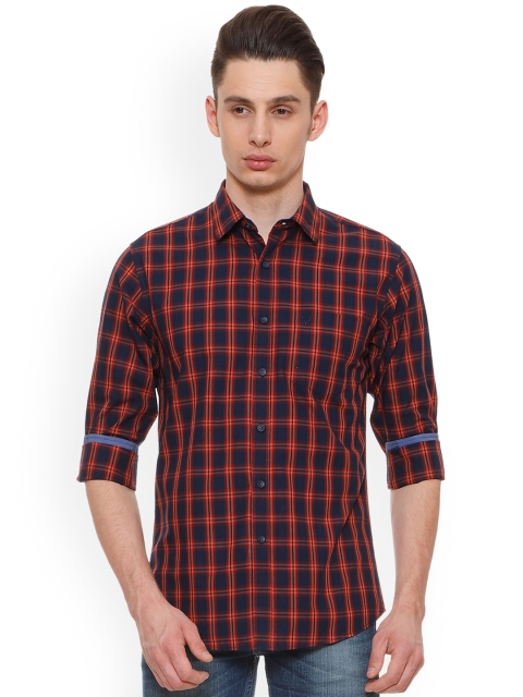 

Allen Solly Men Navy Blue & Red Slim Fit Checked Casual Shirt