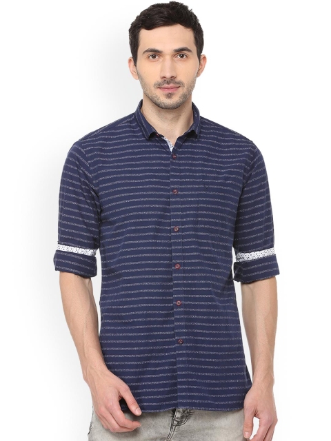 

Allen Solly Men Navy Blue & White Slim Fit Striped Casual Shirt