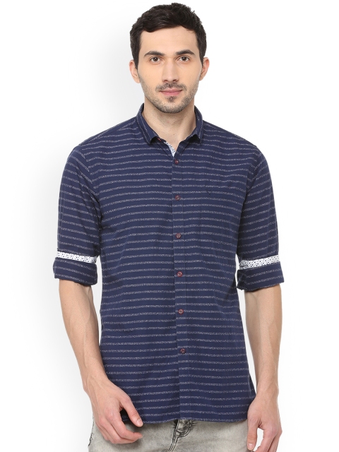 

Allen Solly Men Navy Blue Slim Fit Striped Casual Shirt