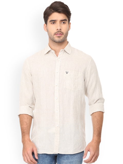 

Allen Solly Men Cream-Coloured Regular Fit Solid Linen Casual Shirt