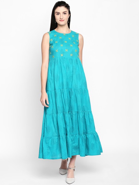 

AKKRITI BY PANTALOONS Women Turquoise Blue Printed Fit and Flare Dress
