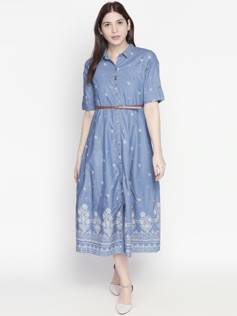 

AKKRITI BY PANTALOONS Women Blue Printed Shirt Dress