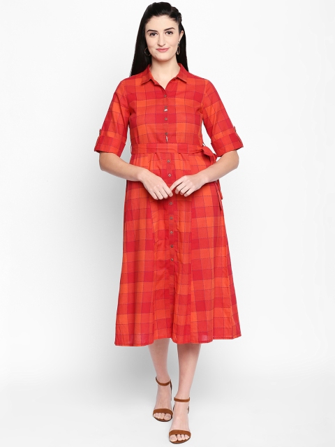 

AKKRITI BY PANTALOONS Women Red Self Design Shirt Dress