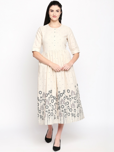 

AKKRITI BY PANTALOONS Women Off-White Printed Fit and Flare Dress