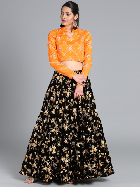 

EthnoVogue Women Orange & Black Embroidered Made to Measure Skirt Set