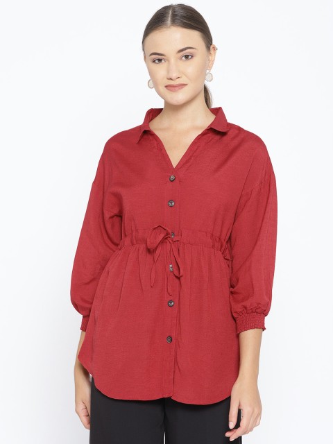 

Vaak Women Red Regular Fit Solid Casual Shirt