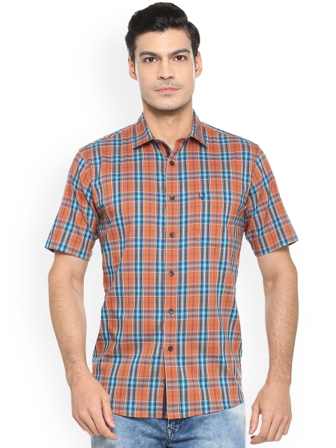 

Allen Solly Men Orange & Sea Green Slim Fit Checked Casual Shirt