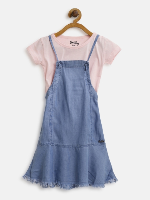 

Gini and Jony Girls Blue Solid Denim Pinafore Dress
