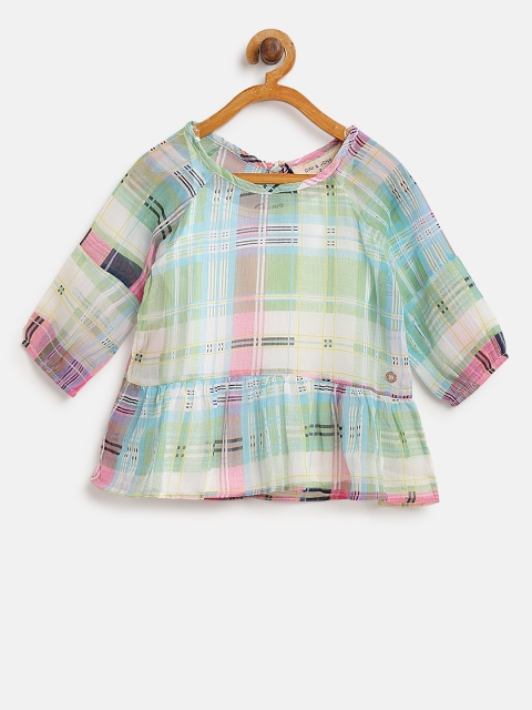 

Gini and Jony Girls Green Checked Styled Back Top
