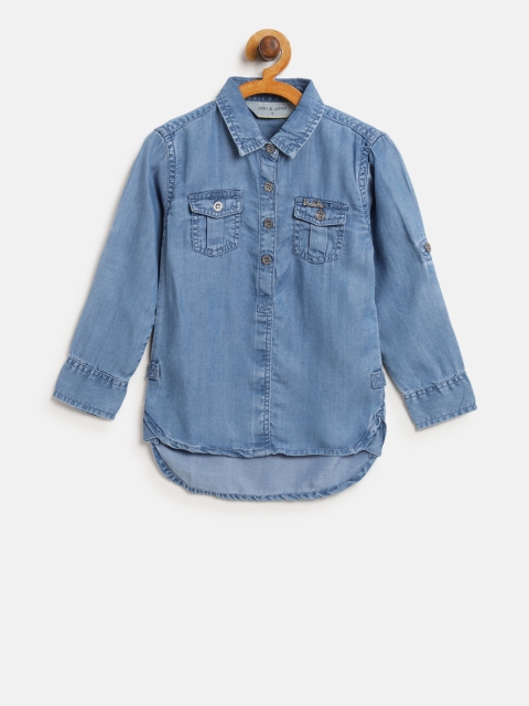 

Gini and Jony Girls Blue Solid Chambray Shirt Style Top