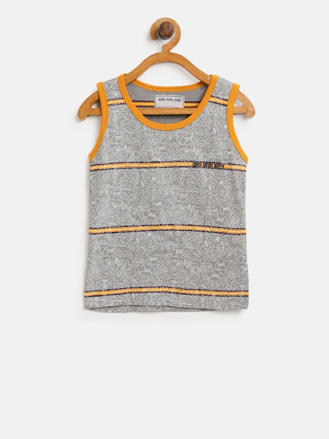 

Gini and Jony Boys Grey Melange & White Printed Round Neck T-shirt