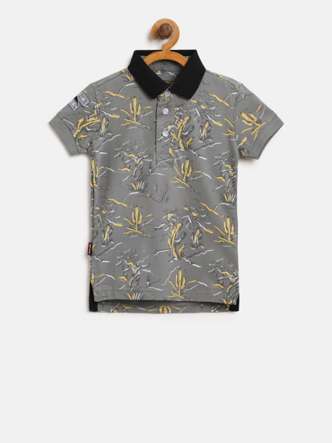 

Gini and Jony Boys Grey & Yellow Printed Polo Collar T-shirt