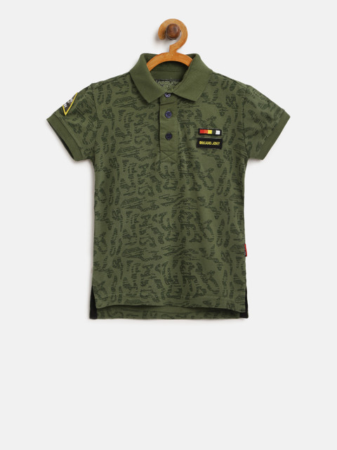 

Gini and Jony Boys Olive Green Printed Polo Collar T-shirt