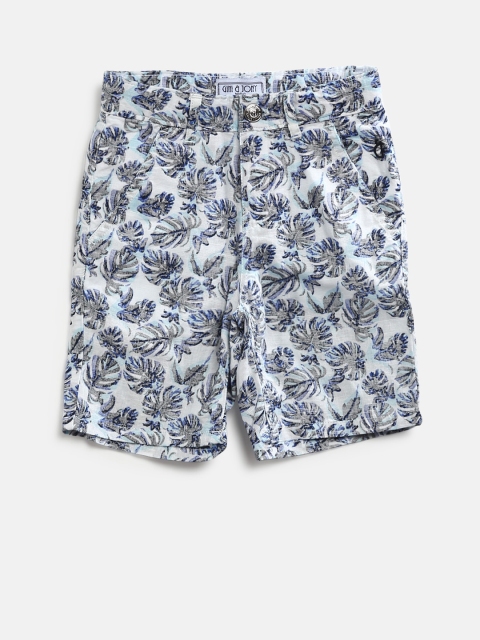 

Gini and Jony Boys White & Blue Printed Regular Shorts