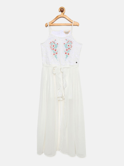 

Gini and Jony Girls White Embroidered Fit and Flare Maxi Dress