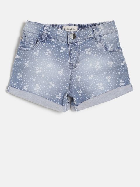 

Gini and Jony Girls Blue Printed Regular Fit Denim Shorts