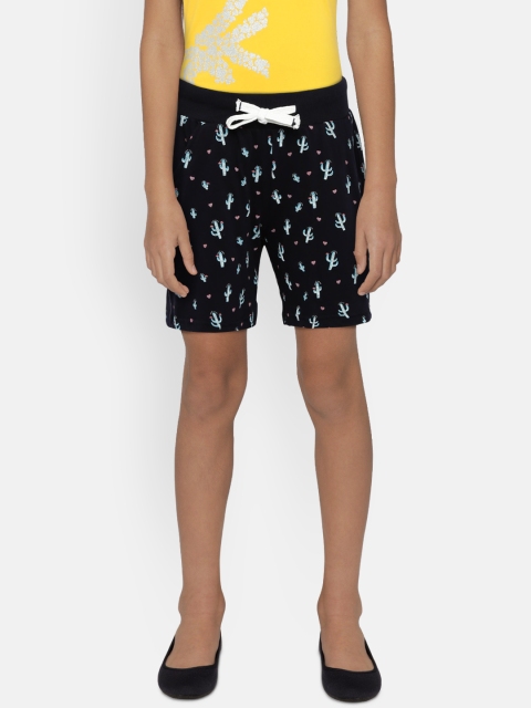 

Palm Tree Girls Navy Blue Printed Regular Fit Shorts