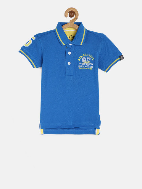 

Palm Tree Boys Blue Solid Polo Collar T-shirt