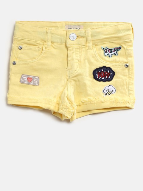 

Gini and Jony Girls Yellow Solid Regular Fit Denim Shorts