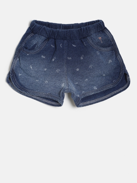 

Palm Tree Girls Navy Blue Printed Regular Fit Denim Shorts