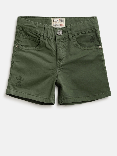 

Palm Tree Boys Olive Green Solid Regular Shorts