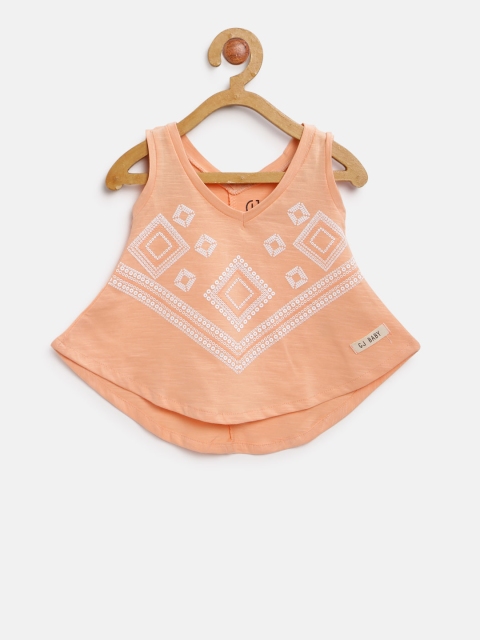 

Gini and Jony Girls Peach-Coloured Printed A-Line Pure Cotton Top