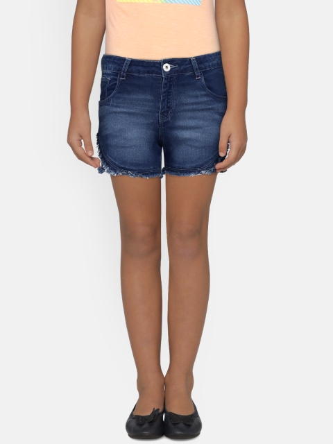 

Palm Tree Girls Navy Blue Washed Regular Fit Denim Shorts