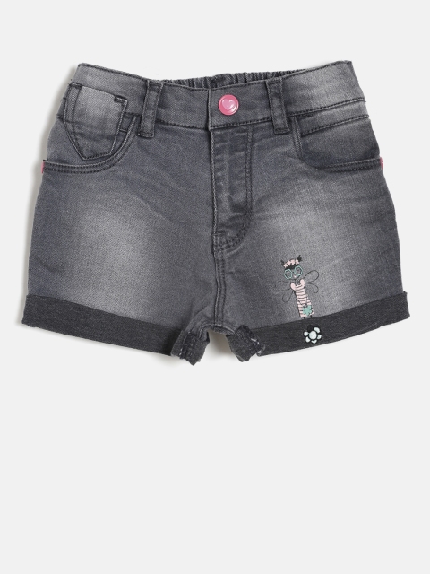 

Palm Tree Girls Grey Solid Regular Fit Denim Shorts