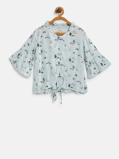 

Gini and Jony Girls Blue Printed Shirt Style Top