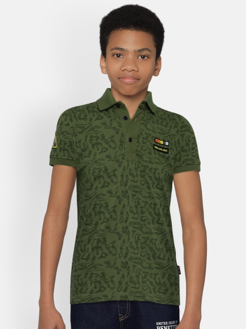 

Gini and Jony Boys Olive Green Printed Polo Collar T-shirt