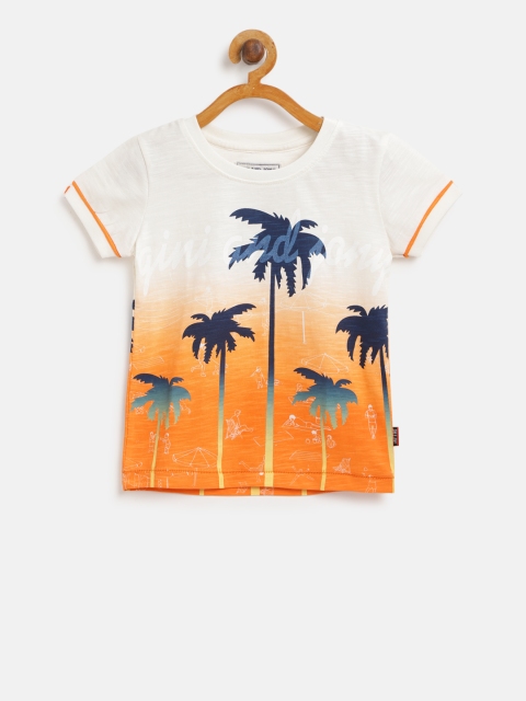 

Gini and Jony Boys Off-White & Orange Ombre Dyed Round Neck T-shirt