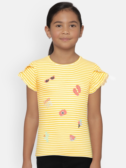 

Palm Tree Girls Yellow & White Striped Round Neck T-shirt