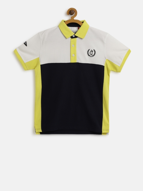 

Gini and Jony Boys Navy Blue & White Colourblocked Polo Collar T-shirt