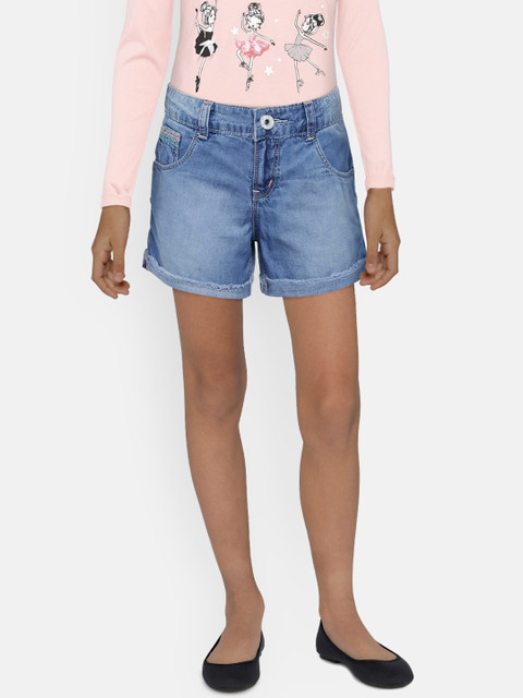 

Palm Tree Girls Blue Solid Regular Fit Denim Shorts