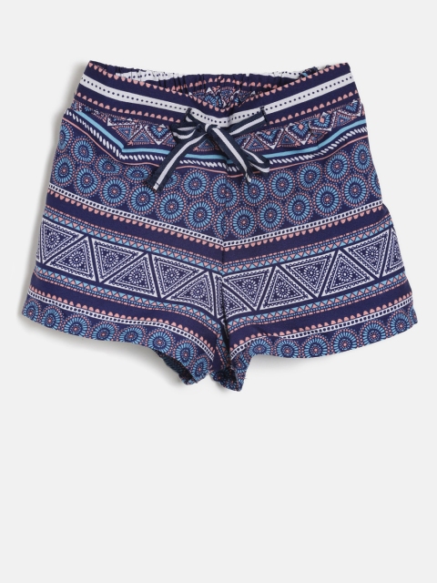 

Gini and Jony Girls Navy Blue & White Printed Regular Shorts