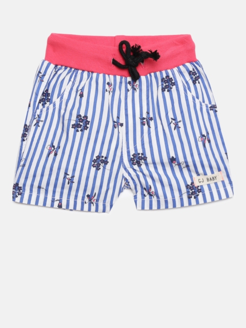 

Gini and Jony Girls White & Blue Printed Regular Fit Shorts