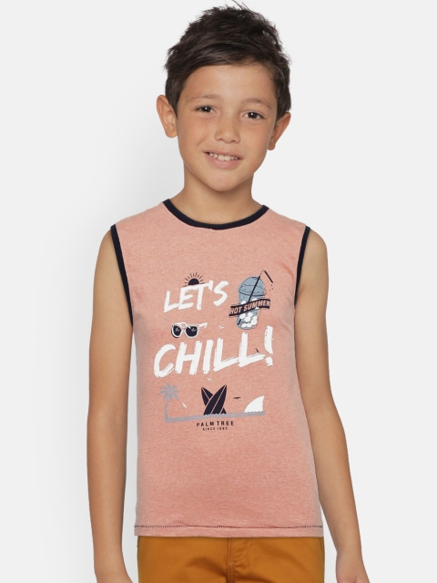 

Palm Tree Boys Peach-Coloured Printed Round Neck T-shirt