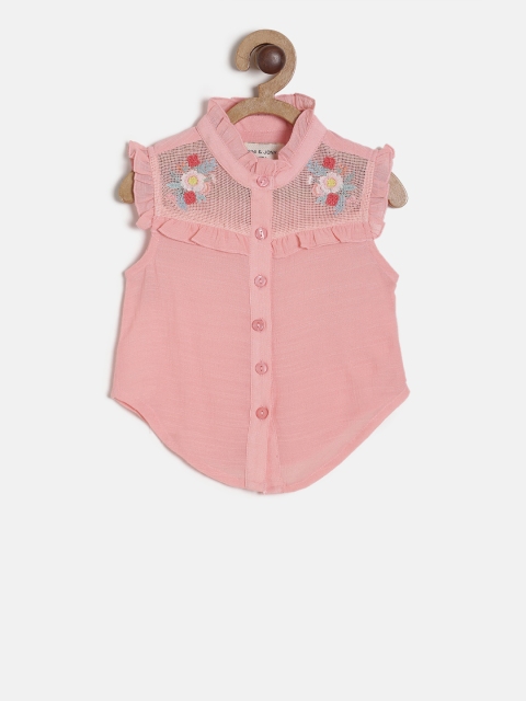 

Gini and Jony Girls Pink Self Design Shirt Style Top