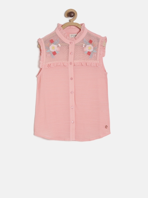 

Gini and Jony Girls Pink Embroidered Shirt Style Top