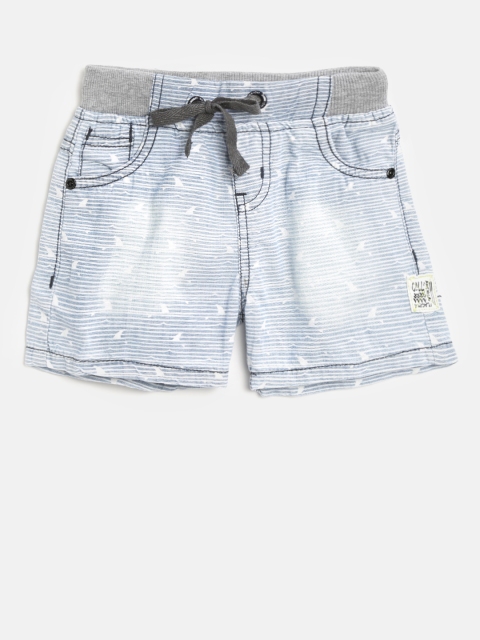 

Gini and Jony Boys Blue & White Striped Regular Fit Chambray Shorts with Faded Effect