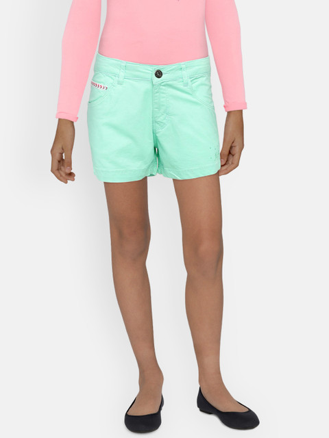 

Palm Tree Girls Green Solid Regular Fit Denim Shorts