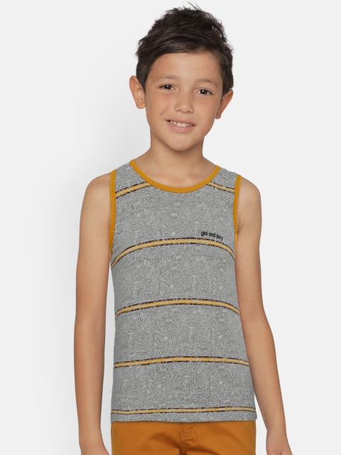 

Gini and Jony Boys Grey & Yellow Striped Round Neck T-shirt