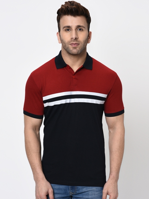 

WILD WEST Men Red Colourblocked Polo Collar T-shirt