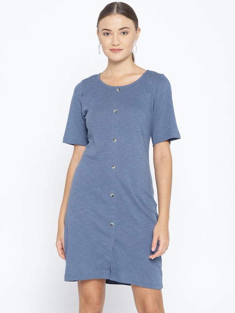 

Vaak Women Blue Solid Sheath Dress